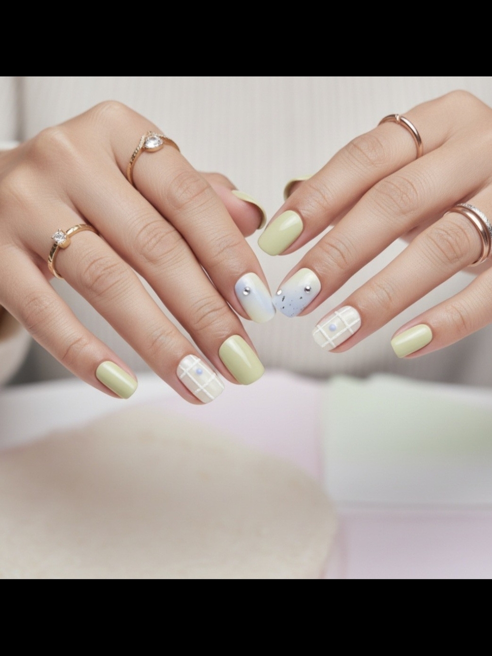 Pastel Green  White & Blue Nail Art  MOCYNE Press On Nails